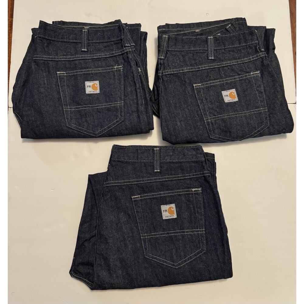 Lot Of 3 Men’s Carhartt Flame/Fire Resistant Work Pants Size 38X32 Blue